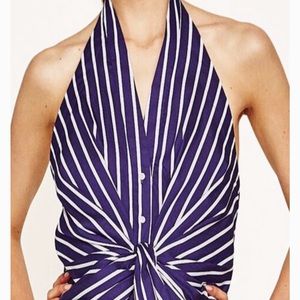 ZARA STRIPED HALTER TOP WITH WRAPPED ACCENT IN FRONT AND OPEN BACK SIZE MEDIUM